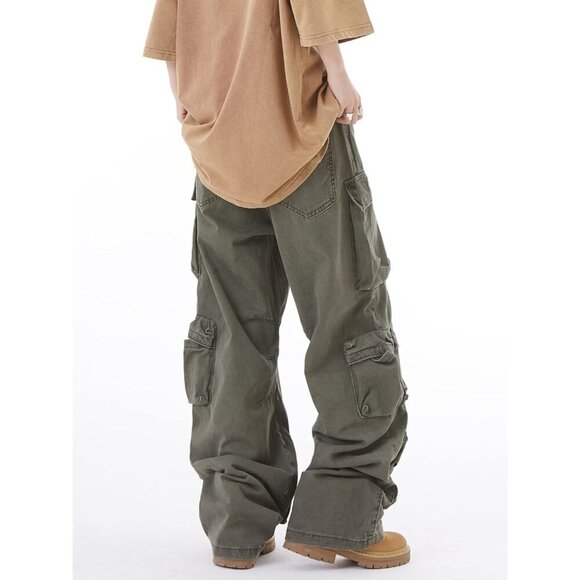 Fairy Grunge Vibes: Women's Army Green Baggy Cargo Pants for Effortless Style - Picture 5 of 5
